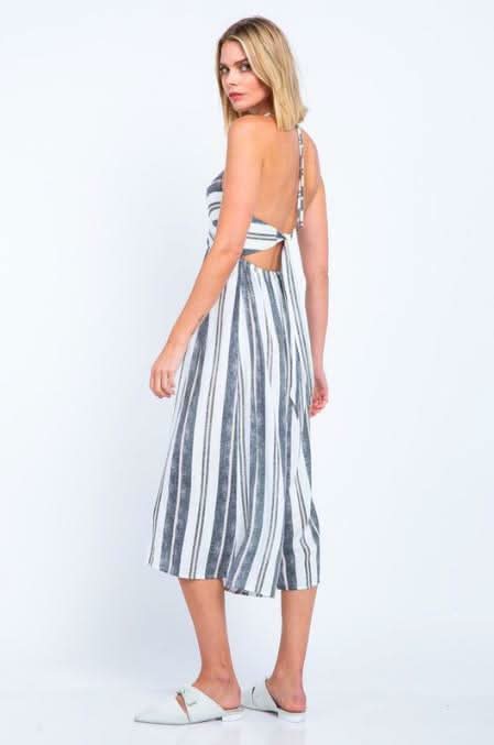 Mia White and Black Striped Print Cutout Culotte Jumpsuit a boho jumpsuit