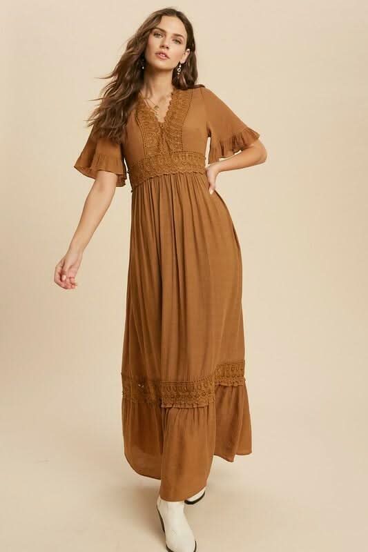 Camel Short Sleeve Casual Maxi Dress Dress Boho Pink