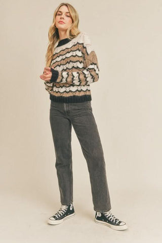 LUSH Allie Cream and Black Striped Pointelle Sweater outfit view