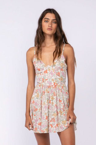 Cream floral print corset cami mini dress