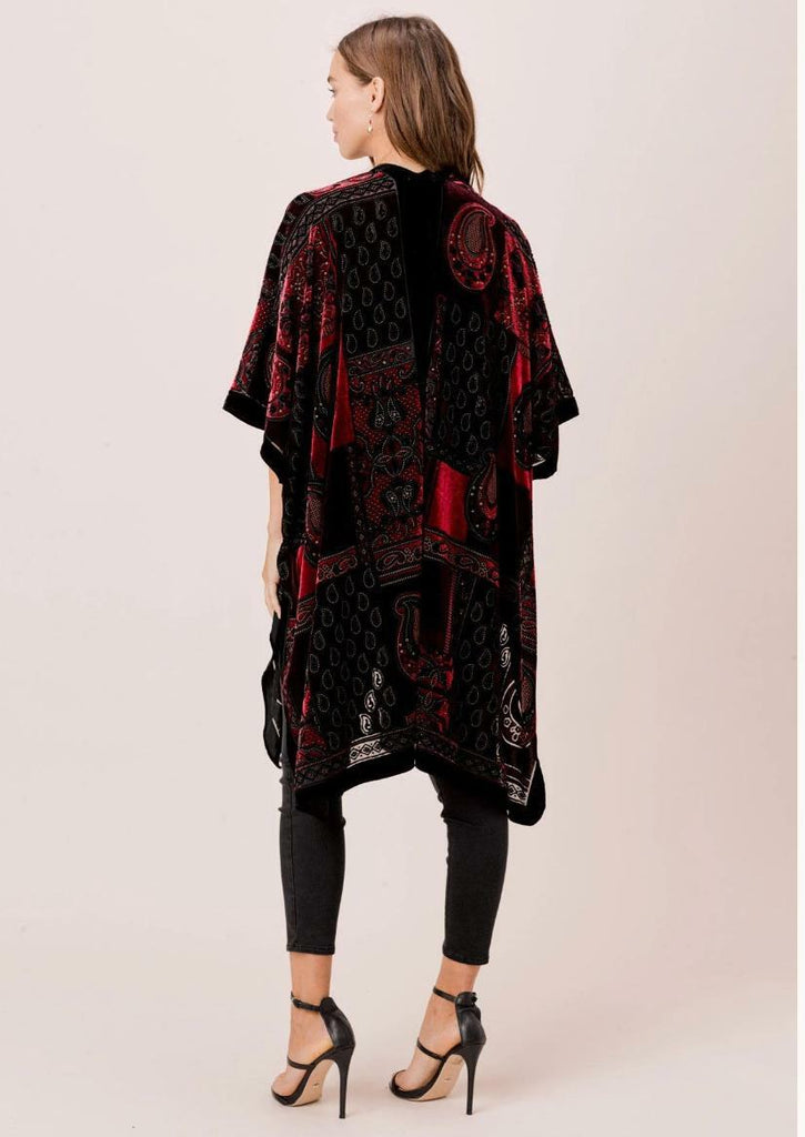 Birgimdy Burnout Velvet Kimono