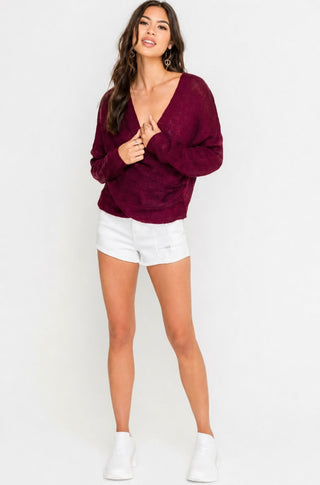 By Your Side Burgundy Wrap Sweater - Outfit View