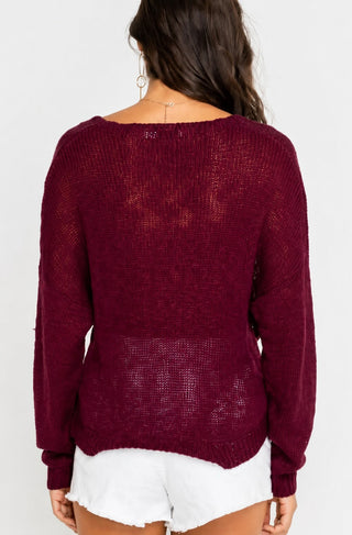 By Your Side Burgundy Wrap Sweater - Back View