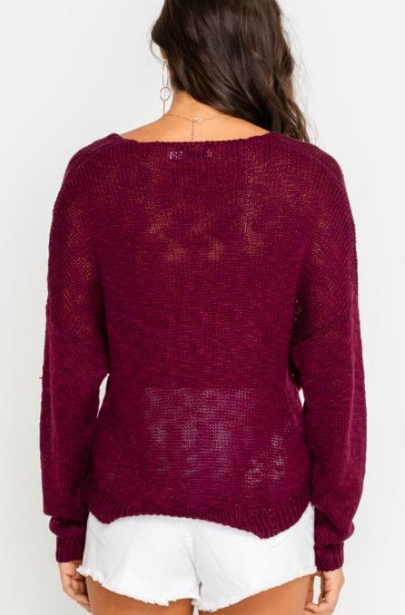 Burgundy Wrap Sweater Long Sleeve