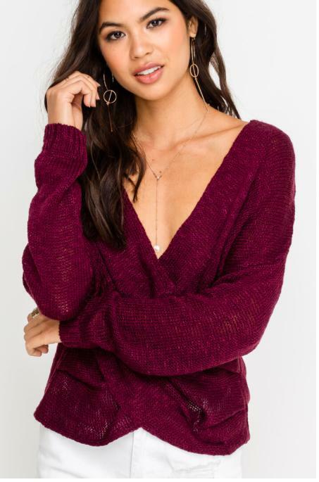 Burgundy Wrap Sweater Women's