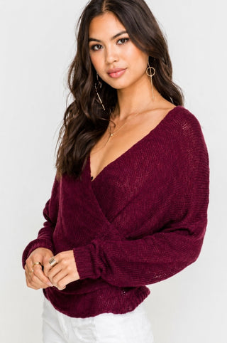 By Your Side Burgundy Wrap Sweater - Front View