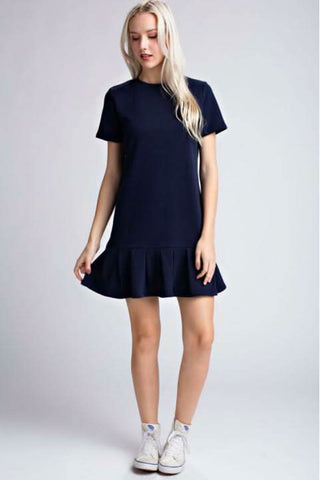 preppy navy summer dress with ruffle detail