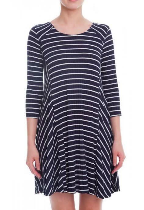 navy blue long sleeve swing dress Piko 3/4 Sleeve Swing Dress