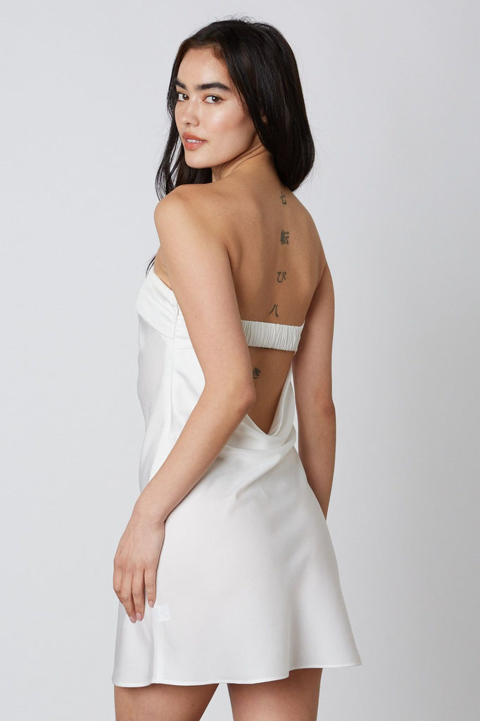 White Satin Strapless Mini Dress