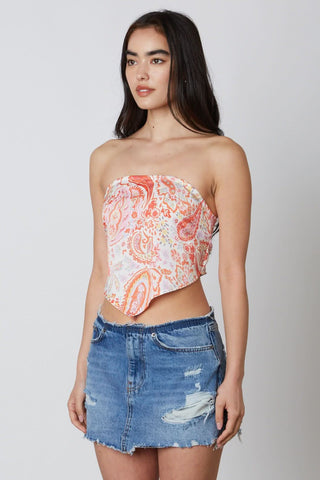 Tahlia Coral Paisley Print Scarf Top - Side View