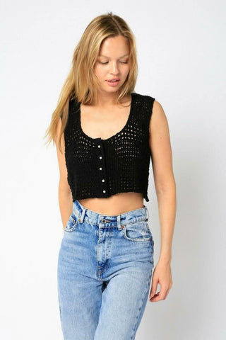 Abbey Black Sheer Crochet Tank Top front