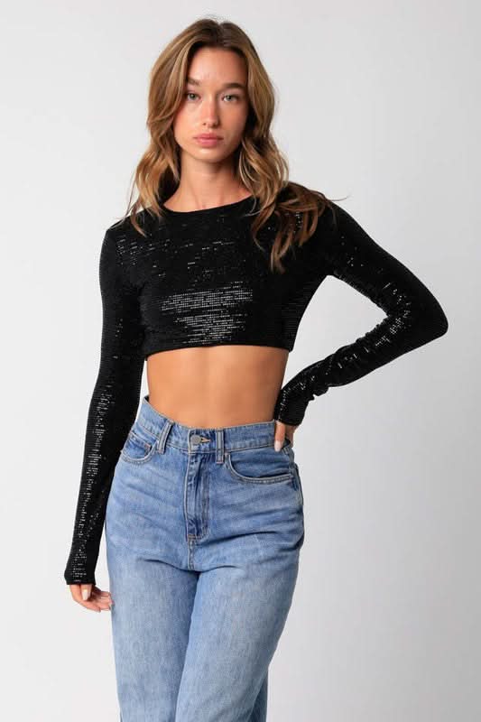 Black Long Sleeve Party Tops Black Christmas Party Tops Top