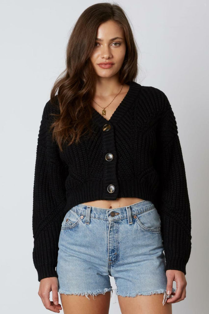 Black Cropped Cardigan Sweater