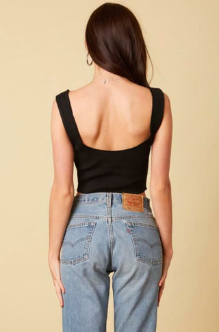 Casual black ribbed crop tank top with notch collar