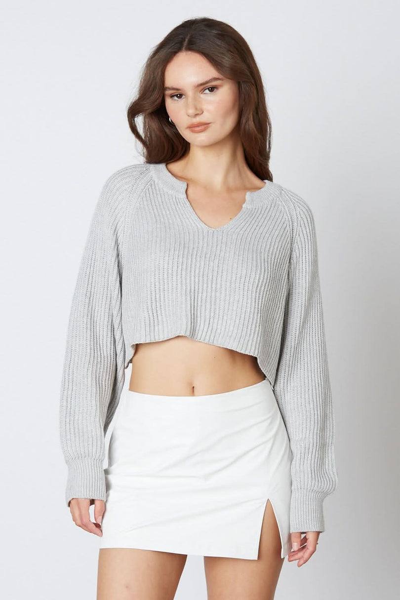 Day Off Grey Notched Neck Sweater from our cropped sweaters collection.