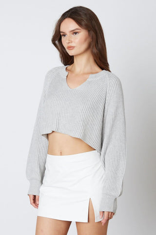 Day Off Grey Notched Neck Sweater - Side View