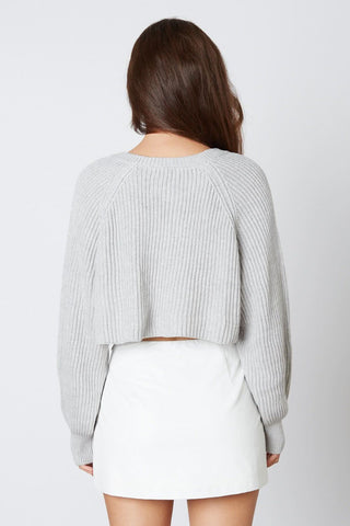 Day Off Grey Notched Neck Sweater - Back View