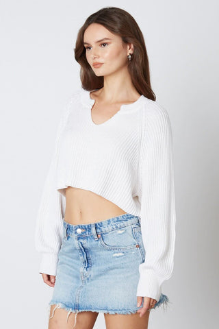 Day Off White Notched Neck Sweater - Side View