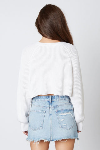 Day Off White Notched Neck Sweater - Back View