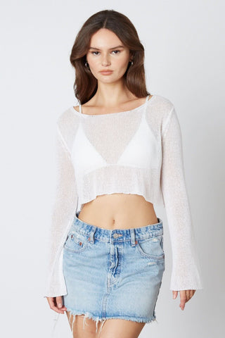 Jennifer White Sheer Knit Crop Top front view