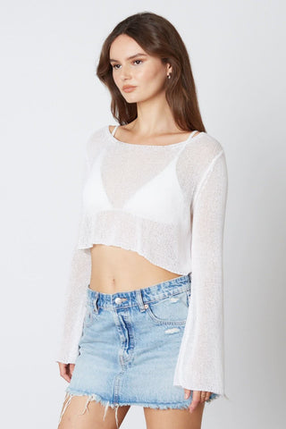 Jennifer White Sheer Knit Crop Top side