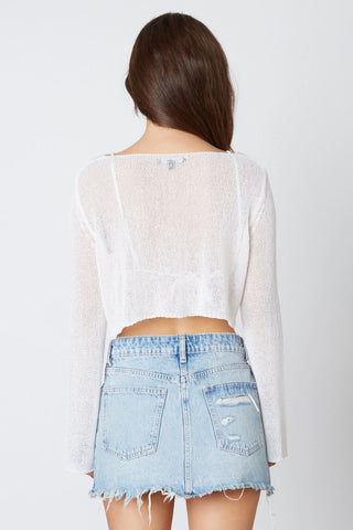 Jennifer White Sheer Knit Crop Top back 