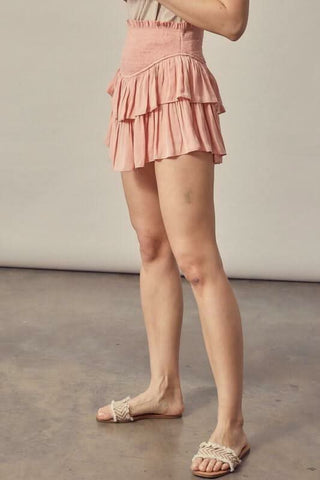 coral smocked waist ruffle skirt skort - side