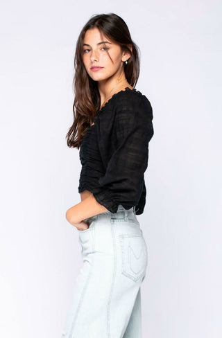 Mikayla Black Ruched Crop Top - Side View