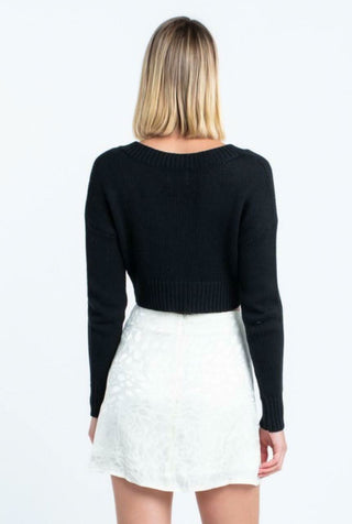 Melanie Black Button-Up Cropped Cardigan Back View | Boho Pink