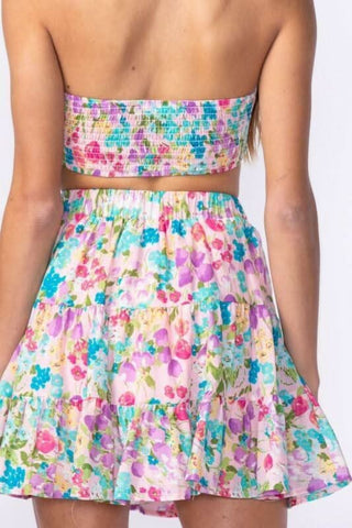 Rebecca Lavender Floral Two Piece Set crop top detail view | Boho Pink