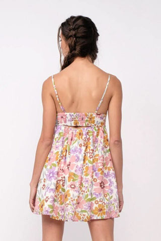 Andriana Lavender Floral Babydoll Cami Mini Dress back view | Boho Pink