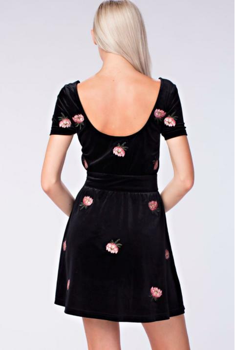 Cute Floral Velvet Mini Dress