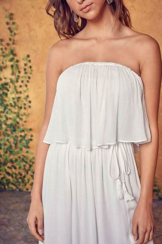 Monaco White Strapless Maxi Dress - Close-Up View