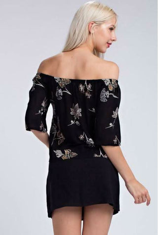 Memories Kept Black Floral Off-the-Shoulder Top - Back View