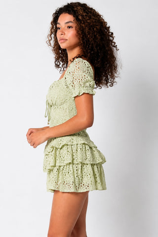 Penelope Sage Lace Mini Dress - Side View