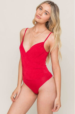 Lush Pamela Red Surplice Wrap Cami Bodysuit - Front View