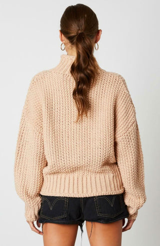 Jess Blush Funnel Neck Knit Sweater - Back View