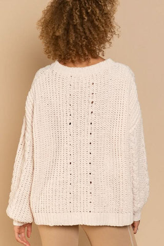 Josie Beige Oversized Knit Sweater - Back View