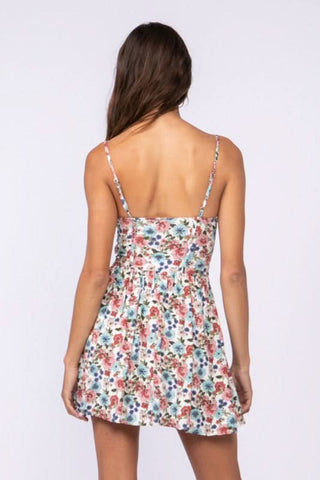 White floral corset-inspired mini dress - back view