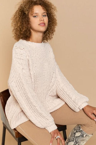 Josie Beige Oversized Knit Sweater for Women - Side View