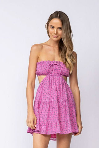 Rachel Pink Floral Strapless Mini Dress – Front View