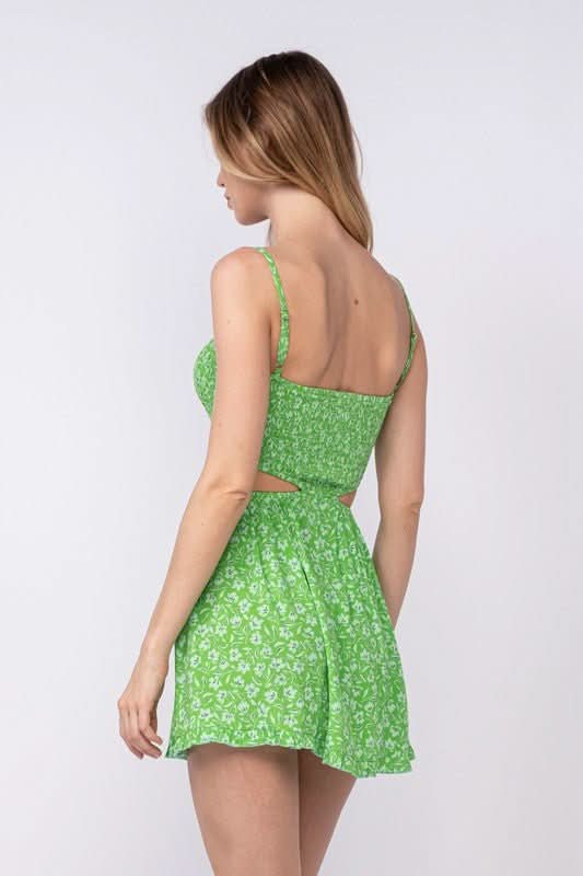 Nadia Green Floral Cutout Mini Dress - Size S - Sky To Moon - Smocked Bodice & Adjustable Straps - Boho Style Nadia Green Floral Cutout Mini Dress - Size S - Sky To Moon - Smocked Bodice & Adjustable Straps - Boho Style