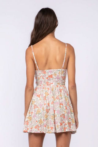 Cream floral cami dress with ruffle skirt - back view