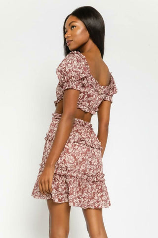 Maya Mauve Floral Off-the-Shoulder Mini Dress back angle view