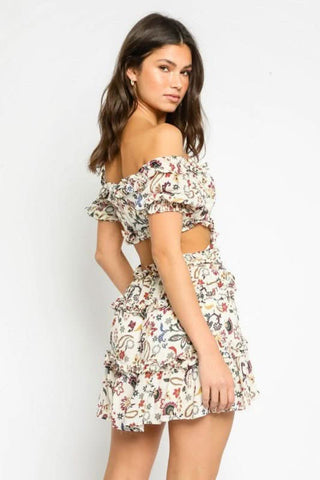 Maya Ivory Floral Off-the-Shoulder Mini Dress back angle