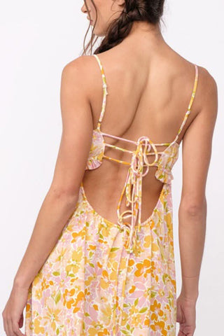 Drew Peach Floral Babydoll Cami Mini Dress - Open  Back View
