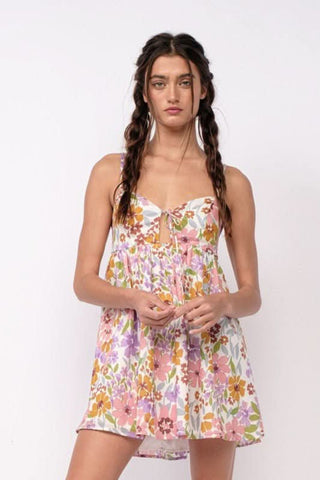 Andriana Lavender Floral Babydoll Cami Mini Dress front view | Boho Pink