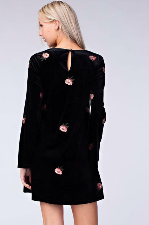 Floral Velvet Long Sleeve Shift Dress