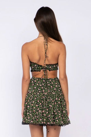 Garden Muse Moody Rose Print Halter Dress - Back View