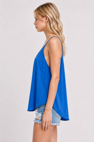 Just Because Blue Strappy Back Tank - Side View